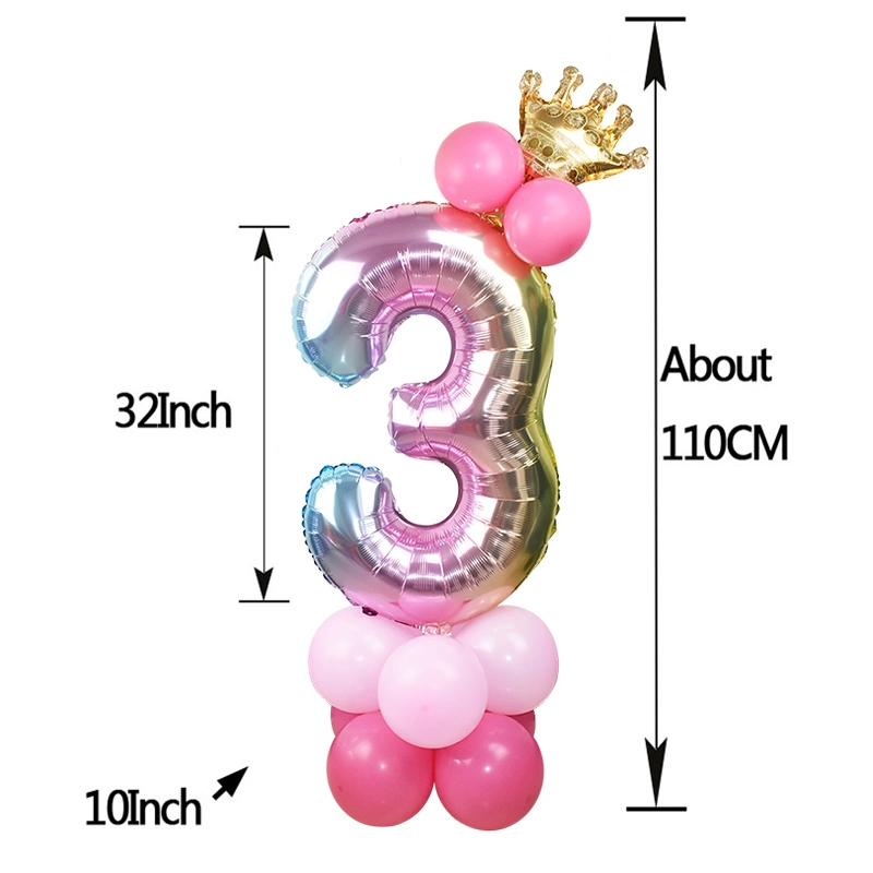 Boy Girl Wedding Anniversary Baby Shower 1st Birthday Party Supplies 32inch Rainbow Number Crown Mylar Foil Latex Balloon Column Decoration Set Kit