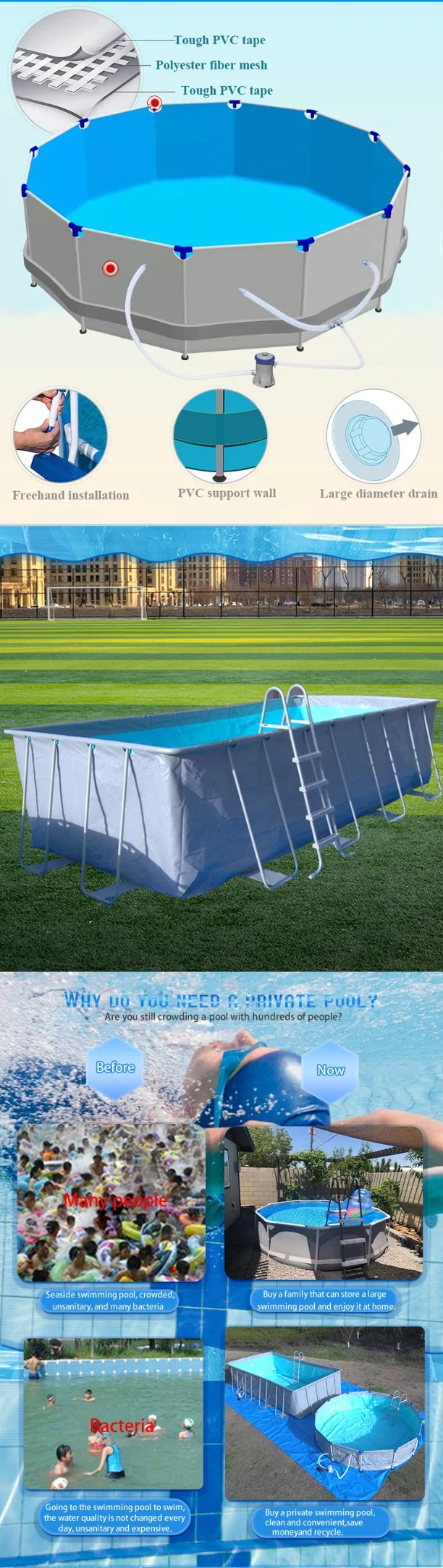 5% off Outdoor Above Ground Portable Frame PVC Swimming Pool