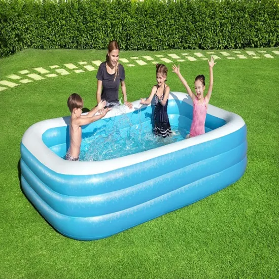 PVC-blauer und weißer rechteckiger aufblasbarer Swimmingpool, Kinderbadebecken, großer Familienpool im Freien, Käufer